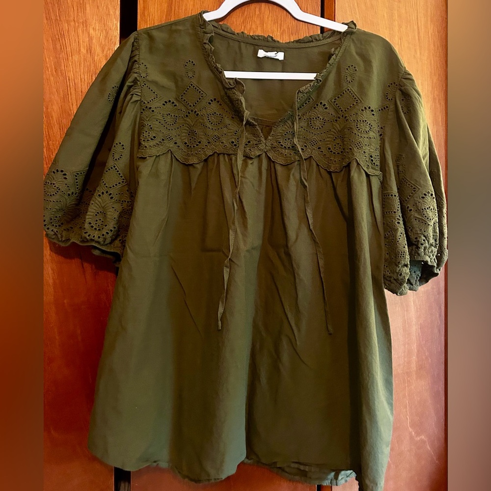 Maurices Olive Lace Detail Blouse